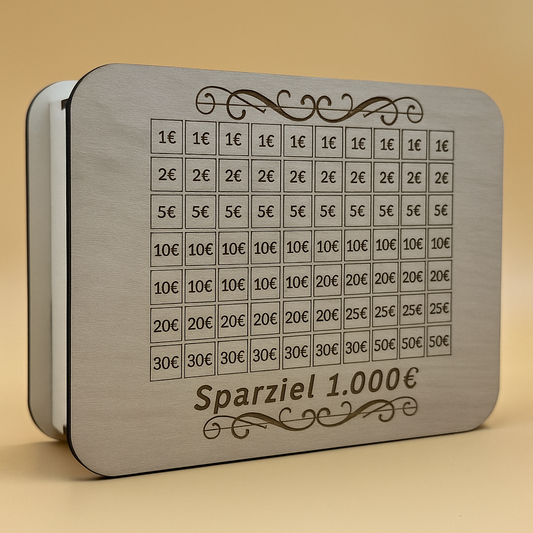Spardose aus Holz - verschiedene Beträge